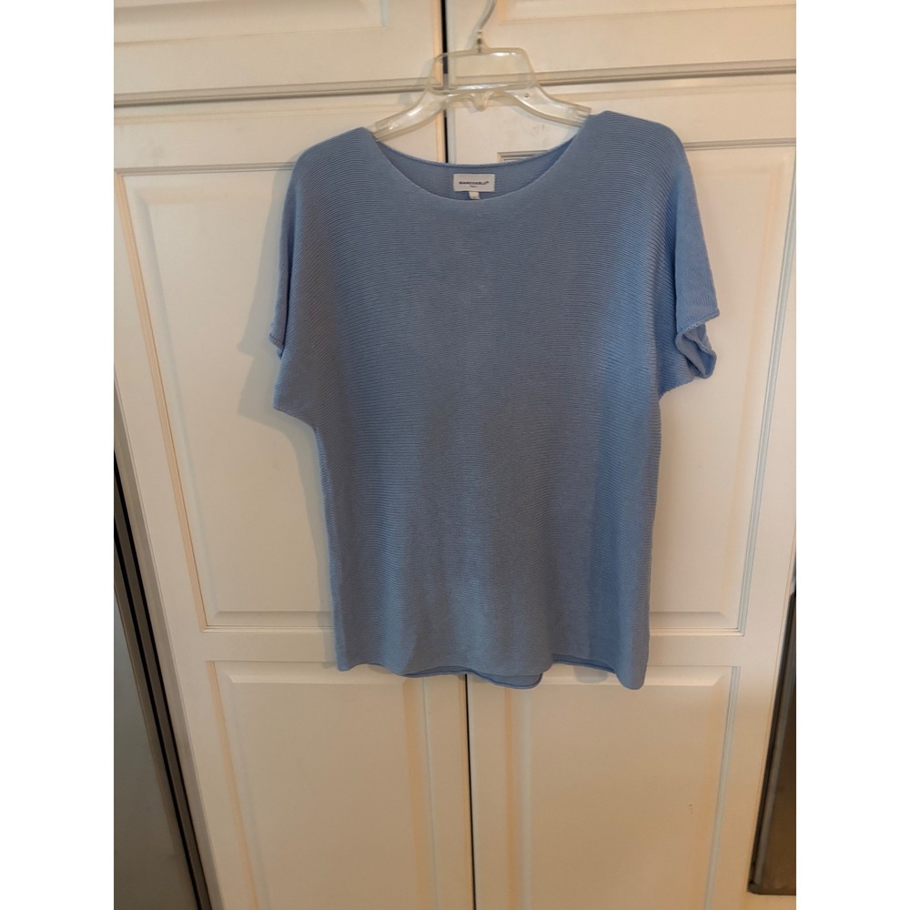 Bianco & Blu Italy Womens Light Blue Short Sleeve Knit Sweater Top Size L